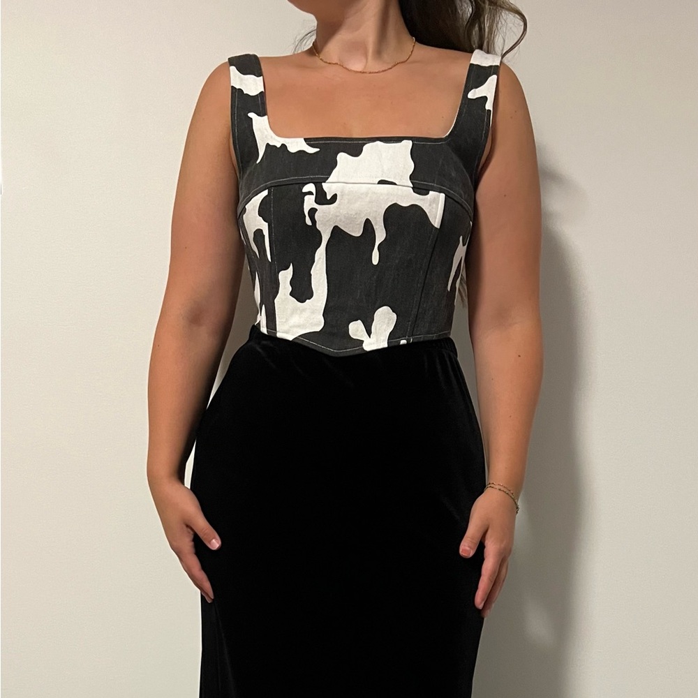 Brand New Vache et Clet Black and White Cow Inspired Denim Top Size L